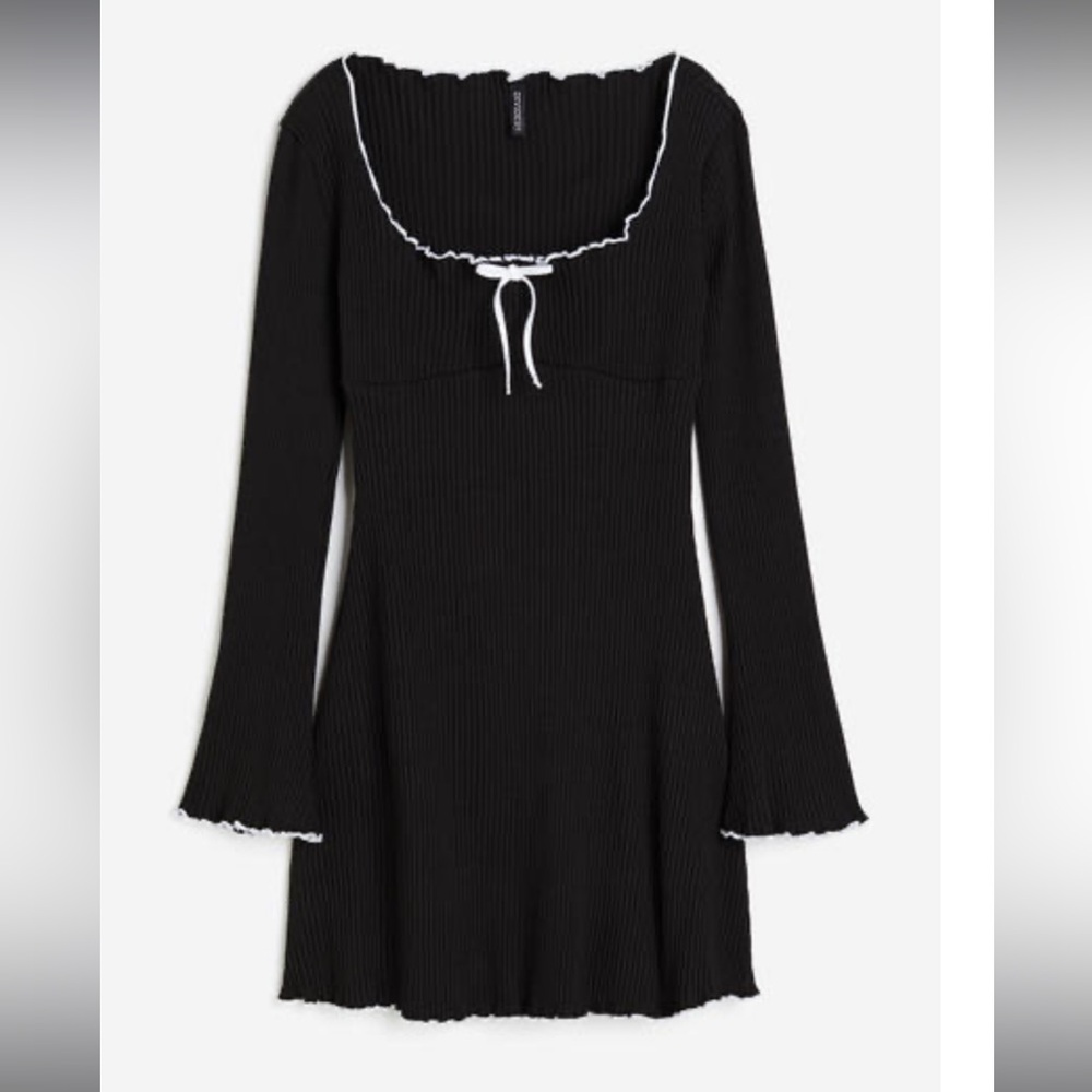 H&M Black Ribbed Dress with White Trim